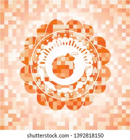 bomb icon inside abstract orange mosaic emblem