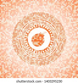 bomb icon inside abstract orange mosaic emblem with background