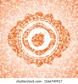 bomb icon inside abstract orange mosaic emblem with background
