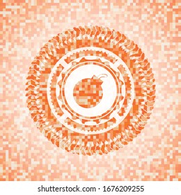 bomb icon inside abstract orange mosaic emblem with background