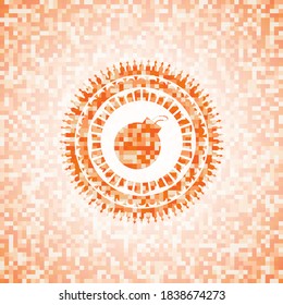 icono de bomba dentro del emblema abstracto de mosaico naranja con fondo. 