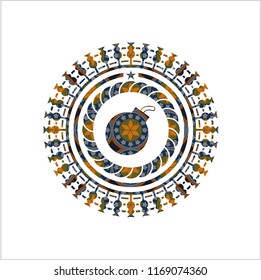 bomb icon inside arabesque badge. arabic decoration.