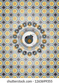 bomb icon inside arabesque badge. arabic decoration.