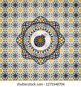bomb icon inside arabesque badge background. arabic decoration.