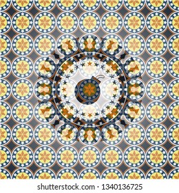 bomb icon inside arabesque badge. arabic decoration.