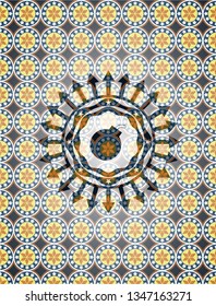 bomb icon inside arabesque badge. arabic decoration.