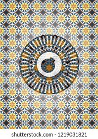 bomb icon inside arabesque emblem. arabic decoration.