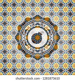 bomb icon inside arabesque emblem. arabic decoration.
