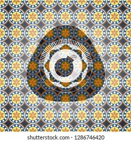 bomb icon inside arabesque emblem background. arabic decoration.
