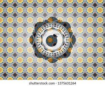 bomb icon inside arabesque emblem. arabic decoration.