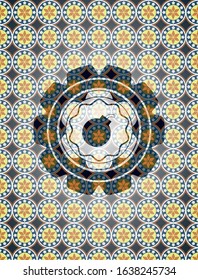 bomb icon inside arabesque emblem background. arabic decoration.