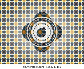 bomb icon inside arabesque emblem. arabic decoration.