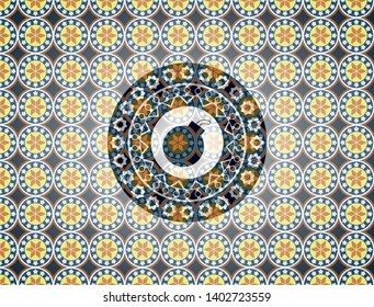 bomb icon inside arabic badge background. Arabesque decoration.