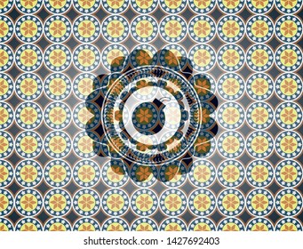 bomb icon inside arabic badge. Arabesque decoration.
