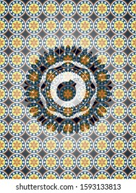 bomb icon inside arabic badge background. Arabesque decoration.