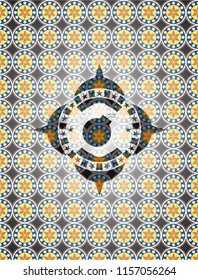 bomb icon inside arabic emblem background. Arabesque decoration.