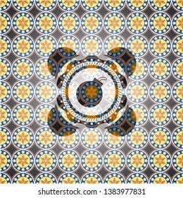 bomb icon inside arabic emblem background. Arabesque decoration.