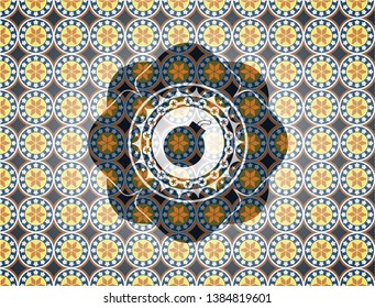 bomb icon inside arabic emblem background. Arabesque decoration.