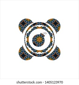 bomb icon inside arabic style emblem. Arabesque decoration.