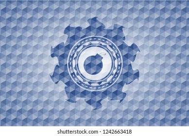 bomb icon inside blue badge with geometric background.