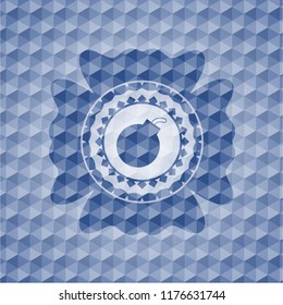 bomb icon inside blue hexagon emblem.