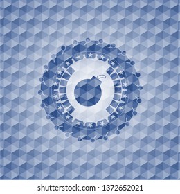 bomb icon inside blue hexagon badge.