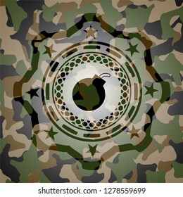 bomb icon inside camouflaged emblem