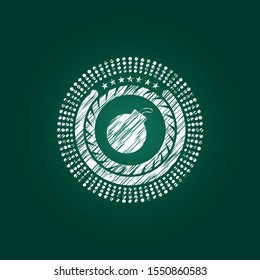 bomb icon inside chalkboard emblem