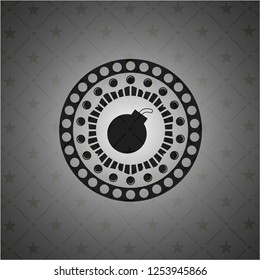 bomb icon inside dark emblem. Retro