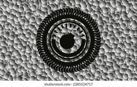 icono de bomba dentro del emblema oscuro con fondo de burbujas grises. Retro. Ilustración vectorial. Detallado. 