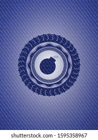 bomb icon inside emblem with jean background