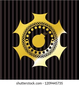 bomb icon inside gold emblem or badge