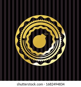 bomb icon inside gold emblem