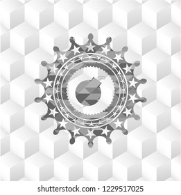 bomb icon inside grey icon or emblem with geometric cube white background