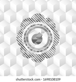Bombensymbol in grauem Emblem. Retro mit geometrisch-weißem Hintergrund