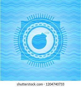 bomb icon inside light blue water wave badge background.