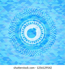 bomb icon inside light blue mosaic emblem