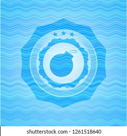bomb icon inside light blue water style badge.