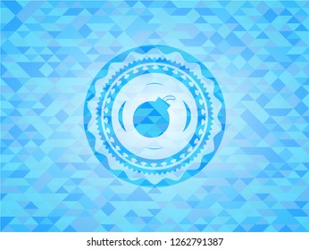bomb icon inside light blue emblem with mosaic ecological style background