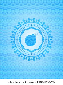 bomb icon inside light blue water wave badge.