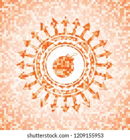 bomb icon inside orange mosaic emblem