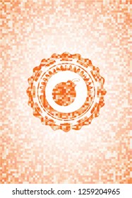 bomb icon inside orange mosaic emblem with background