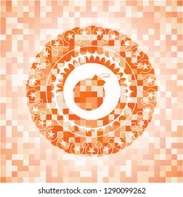 bomb icon inside orange mosaic emblem