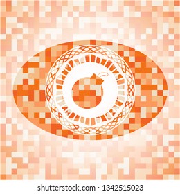 bomb icon inside orange mosaic emblem with background