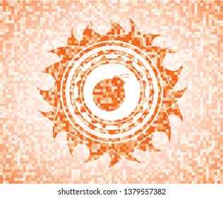 bomb icon inside orange mosaic emblem