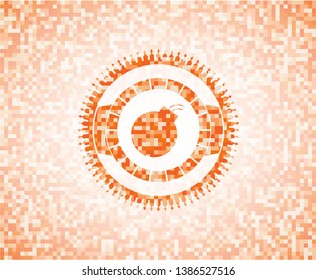 bomb icon inside orange mosaic emblem