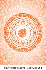 bomb icon inside orange mosaic emblem