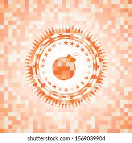 bomb icon inside orange mosaic emblem with background