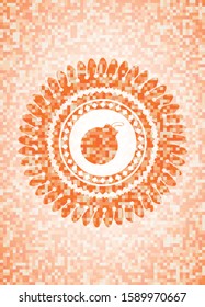 bomb icon inside orange mosaic emblem with background