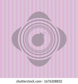 Bombensymbol in rosafarbenem Emblem. Retro